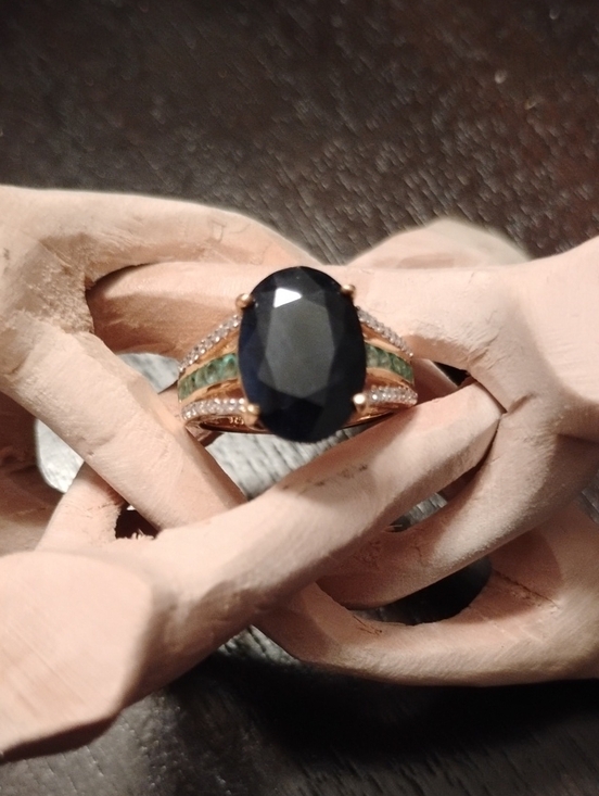D Joy Jewelry - Blue Sapphire Multi Gemstone Ring In 18k Vermeil YG Over Sterling Silver
